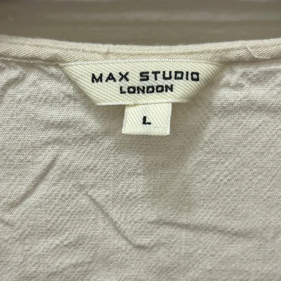 Max Studio Cream and Red Printed Design Tie-Front Blouse - Picture 2 of 6